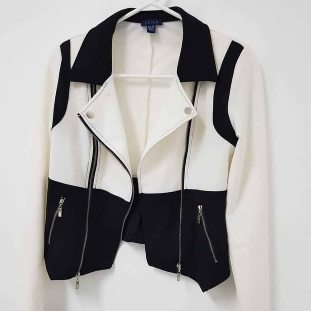 Black and white jacket.